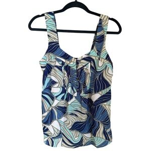 Banana Republic Sleeveless Blue Top Sweetheart Neckline Abstract Print Women's 4